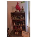 Modern shelf and contents includes more cardinal decor and other home decor