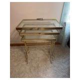 Set of three stacking tables w glass tops and gold base