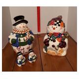 Two snowmen cookie jars and matching S&P for one