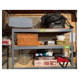 Punch bowl w stand, suitcases, coolers, 8 tracks, etc Top 3 shelves