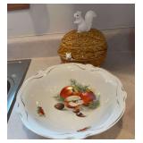 Squirrel cookie jar and Made in Bavaria bowl w fruit and nut motif