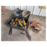 Hedge trimmers, gardening tools, trowels