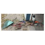 Long handled yard tools, hedge trimmers