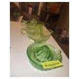 3 varying size green depression juicers