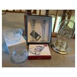 Anniversary clock and four pieces crystal glass