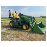 John Deere 1025R Compact tractor will be 2 yrs old in January, 120R Loader, ROPS, 60D Auto Connect drive over deck, FWA, hr meter shows 120 hrs, Final Bid Subject to Seller Approval  WIRE TRANSFER REQ
