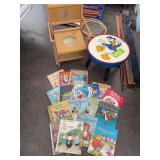 Kids potty chair, Little Golden books and Donald Duck foot stool
