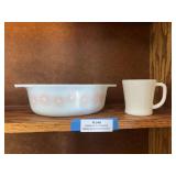 Pyrex casserole dish and fire king mug