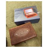 Oak jewelry box, and carved wood jewelry box