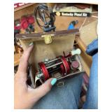 Ambassadeur number 6000 made in Sweden fishing reel with leather case