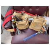 Carpenter tool bag with suspenders, tools, new 20 ounce Estwing hammer