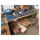 Craftsman 5 x 36 wood lathe, tapered chuck, faceplates, on bench