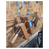 Six wood clamps