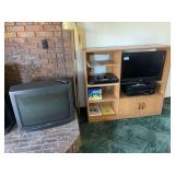 Small Entertainment Center, Sony flatscreen TV, Yamaha AV sound receiver and vintage Panasonic television