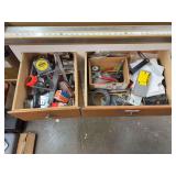 Two drawers full hand tools, tape measures, stud finders, tape, misc