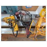 Milwaukee HD 1/2” drill, DeWalt drill, drop light
