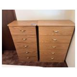 Two pressed wood dressers 25 x 16 x 45 and the lighter colored is 31 inches wide