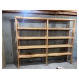 Heavy duty 2 x 4 shelf 8’ x 16” x 82” - the shelf is 2” taller than the door to get out - a buyer would need to disassemble it completely or cut the legs down.