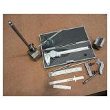 Dial vernier calipers, rules, thread gauge, mag base and dial indicators, v block