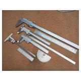 Vernier calipers, protractor, rules, depth gauge