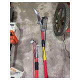Pair pole saws, one without blade