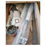 Drawer hardware, 1" & 2" abrasive paper, glueing clamp blocks, paint brushes,