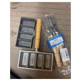 Buffalo arms Company, bullet mould handle and two lead moulds