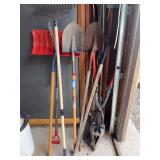 Long handle tools , shovels, post hole diggers, spud bars