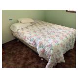 Vintage queen sized boxspring and mattress with Hollywood frame and foam mattress topper