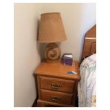 Oak two door nightstand 21 x 17 x 21 with ceramic table lamp