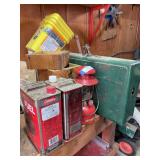 Camp stove, Coleman lantern, two cans fuel