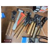 Large assortment of bullet moulds, including 358, 3030, 38 and others plus hammers