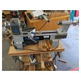Delta Midi Lathe with tools 5 x 13, live center on workmate stand w/assorted wood