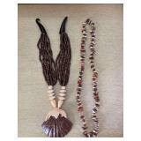 Stone necklace and multi strand wooden beaded necklace