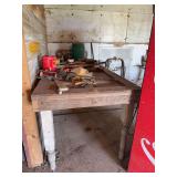 Bench made from door, hand tools, and clamps