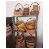 Three shelves of baskets