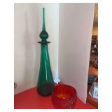 Turquoise decanter and amberina dish