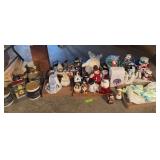 Christmas decor, mostly snowmen, a couple pilgrims and some Terry Redlin tins