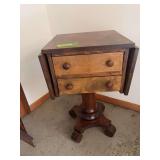 Drop leaf side table with two divided drawers 16x16x29H w leaves down Each leaf measures 10”