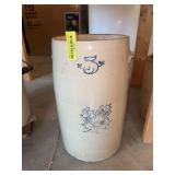 5 gallon Western Stoneware churn base  w applied handles Does have chipping around bottom but still has amazing ring