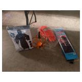 Rebar pumpkin, phantom costume, Morticia style wig and orange safety gloves
