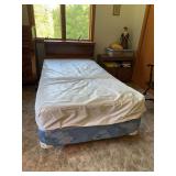 Twin size bookcase headboard w Thera-Pedic mattress (has been wrapped in protective case) and box spring