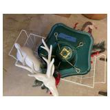 Christmas tree holder, reindeer, and small wreath