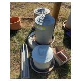Chicken waters, heater for waterer, scoop and small feeder