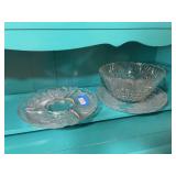 Three pressed glass serving dishes