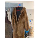 Hooded fur coat, appears large