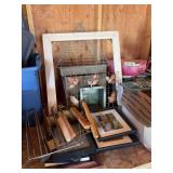 Various housewares, including some Christmas items, picture frames, VHS tapes, glassware, dishes, bakeware
