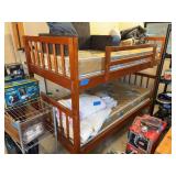 Set of wood frame bunkbeds that can be used as two twin beds