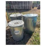 Three small galvanized cans