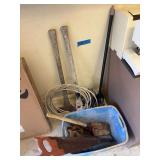 Hand saws, circular saw, rope, portable shovel, axes